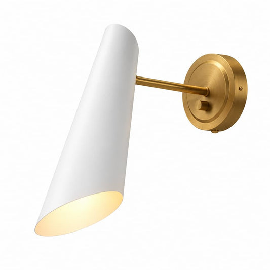 Alora Mood Gabriel WV572205WHAG 5-Inch Vanity Light in White with Aged Gold Accents and Steel Shade
