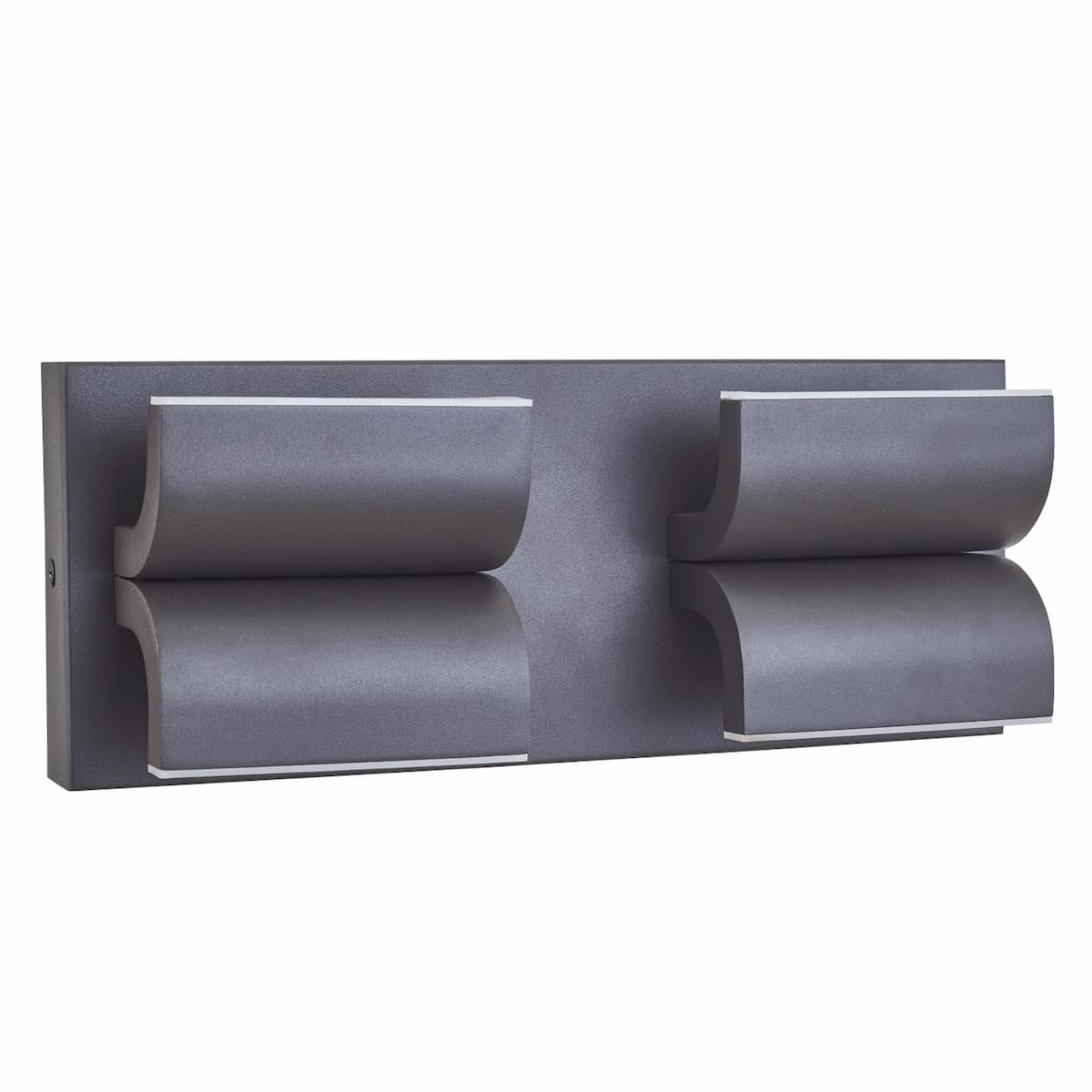 Curved aluminum outdoor wall light with four integrated LED lights for wet locations in a modern black finish