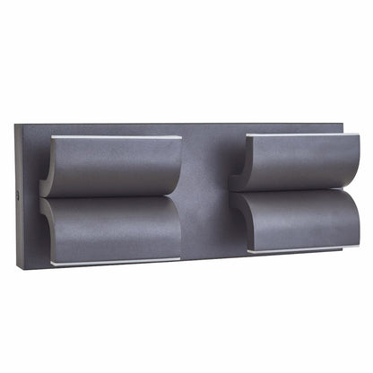 Curved aluminum outdoor wall light with four integrated LED lights for wet locations in a modern black finish