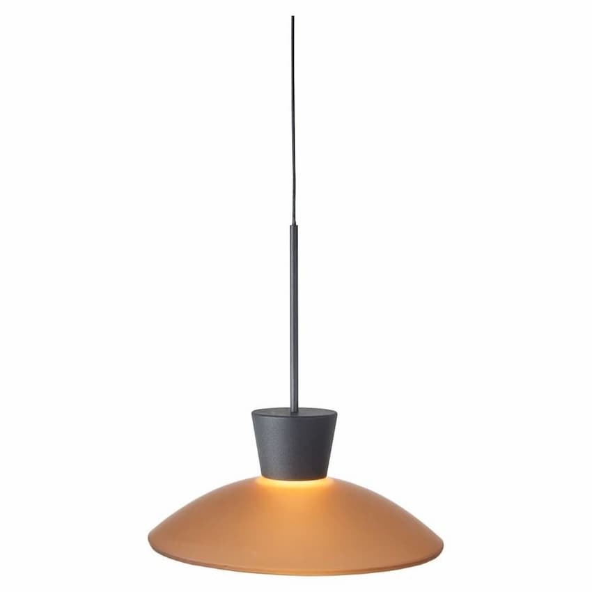Abra Horizon 10168PN pendant light featuring matte black hardware and smoked glass shade with integrated 3000K LED illumination