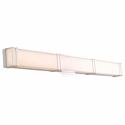 Modern Abra Cosmo 36-inch LED vanity fixture with miter glass diffuser and chrome brackets for stylish bathroom mirror lighting