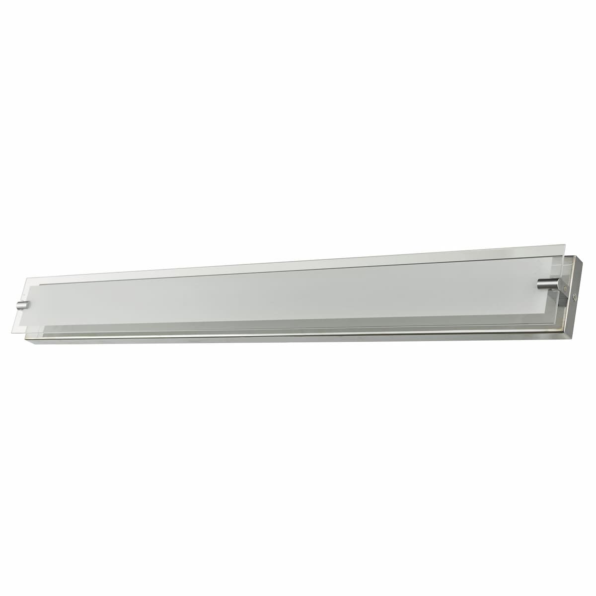 Modern Abra Blaze 40-inch vanity fixture with frosted edge glass panel and integrated dimmable LED for stylish mirror lighting