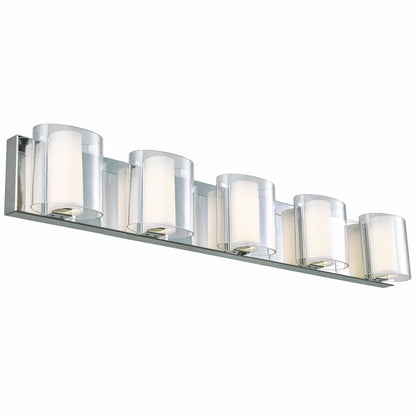 Abra Zoe 20050WV 32-inch wall vanity fixture featuring curved clear glass with an opal glass diffuser for soft, even illumination