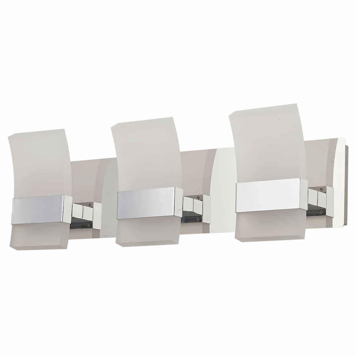 Abra Fang 20087WV wall vanity fixture featuring three edge-lit frosted acrylic light panels with a curved contemporary design