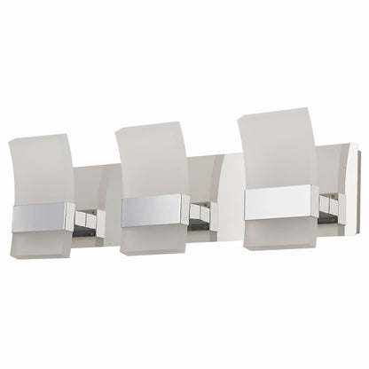 Abra Fang 20087WV wall vanity fixture featuring three edge-lit frosted acrylic light panels with a curved contemporary design
