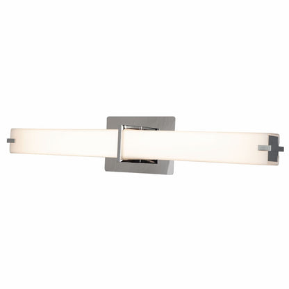 Modern Abra Squire 26-inch vanity fixture with square glass diffuser and integrated dimmable LED for stylish mirror lighting