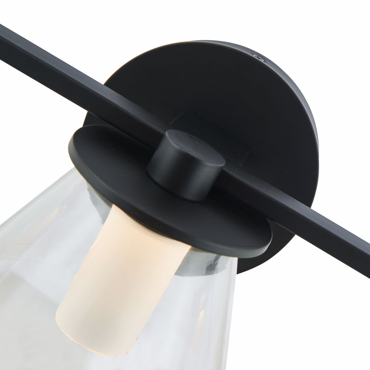 Abra Cone 20127WV wall vanity light featuring three clear glass cone shades with opal glass diffusers for soft illumination