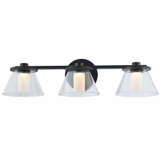 Abra Cone 20127WV 3-light vanity fixture with clear glass cone shades and opal glass diffusers for modern bathroom lighting