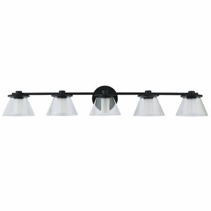 Abra Cone 20129WV wall vanity light featuring five clear glass cone shades with opal glass diffusers for soft illumination
