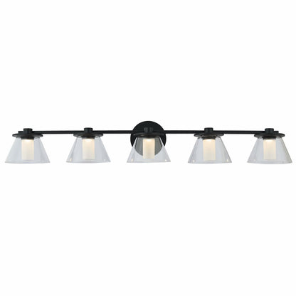 Abra Cone 20129WV 5-light vanity fixture with clear glass cone shades and opal glass diffusers for modern bathroom lighting