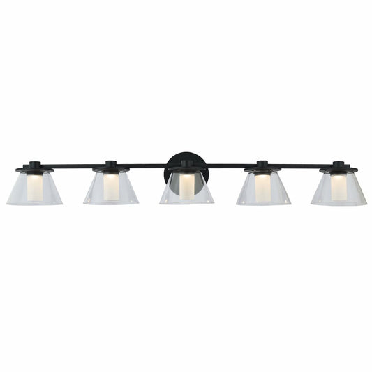 Abra Cone 20129WV 5-light vanity fixture with clear glass cone shades and opal glass diffusers for modern bathroom lighting
