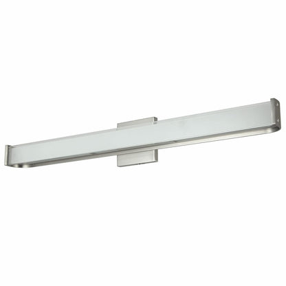 Abra Bend 20133WV wall vanity fixture featuring a sculpted curved metal frame and frosted glass diffuser for soft LED illumination
