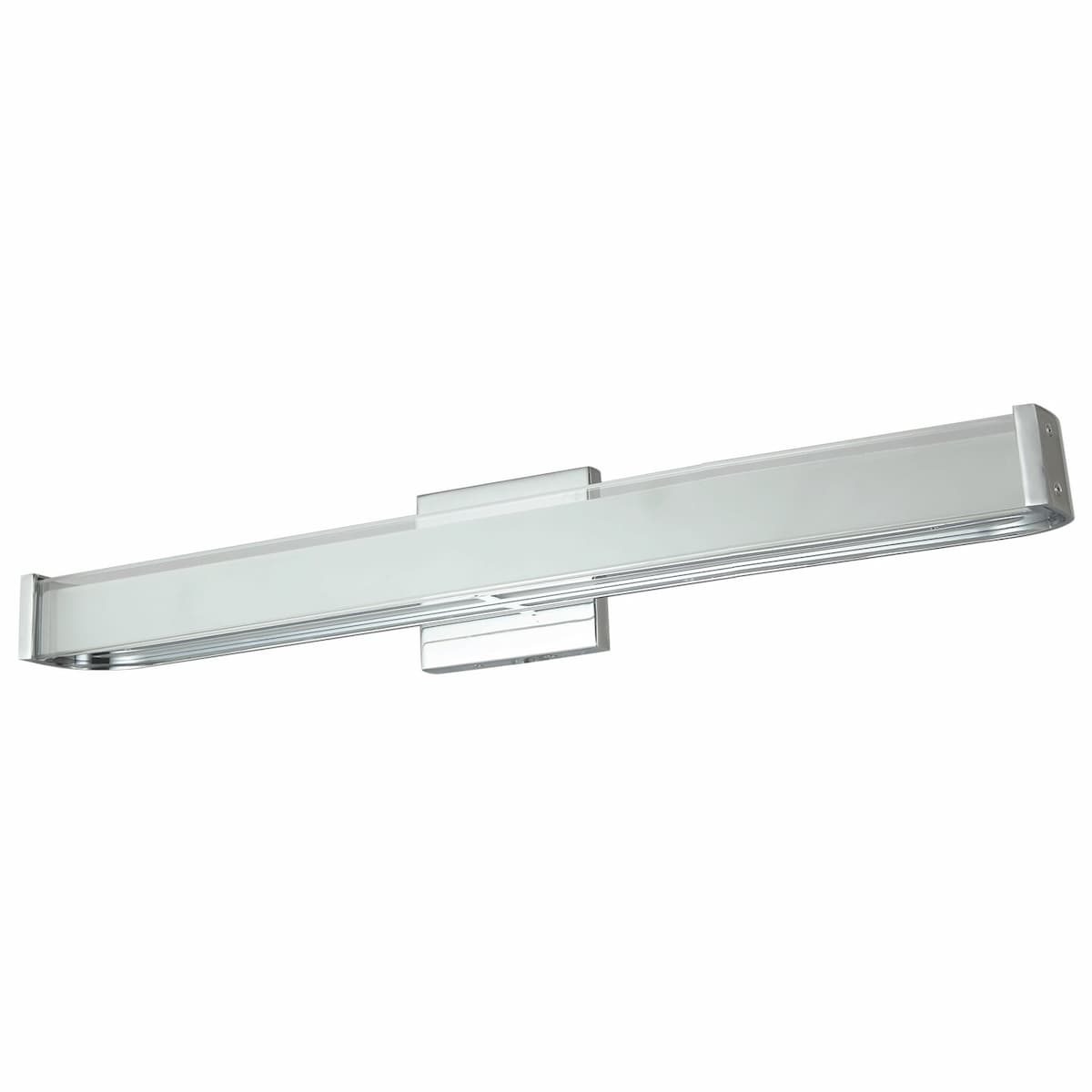 Modern Abra Bend 32-inch LED vanity fixture with curved metal profile and frosted glass diffuser for stylish mirror lighting in contemporary bathrooms