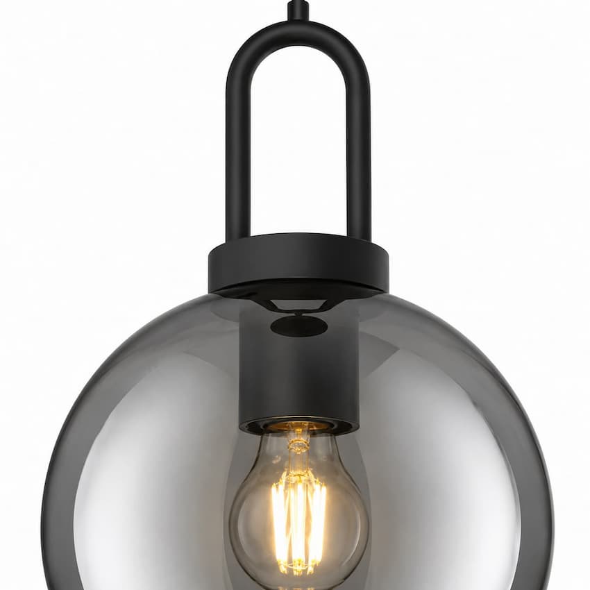 Alora Mood PD601608MBSM Soji Japandi Pendant Ceiling Light with Matte Black Finish, Smoked Solid Glass Globe and Japanese Lantern-Inspired Design