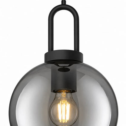Alora Mood PD601608MBSM Soji Japandi Pendant Ceiling Light with Matte Black Finish, Smoked Solid Glass Globe and Japanese Lantern-Inspired Design