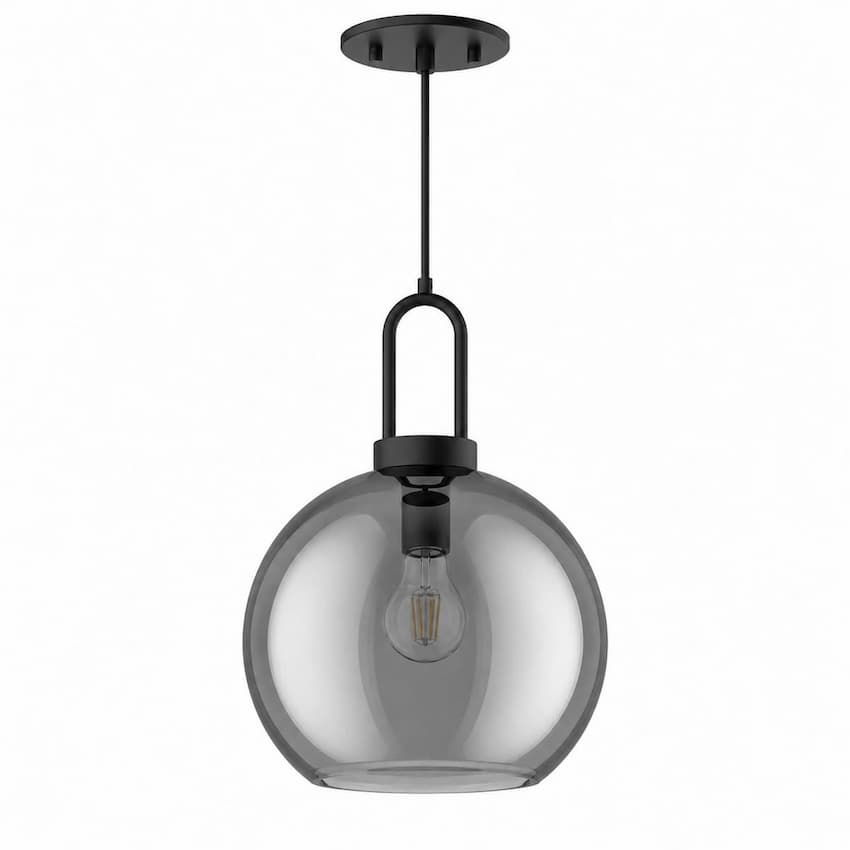 Alora Mood Soji Collection PD601710MBSM 1-Light Pendant with Matte Black Steel Hardware, Smoked Glass Shade and E26 A19 Bulb Base