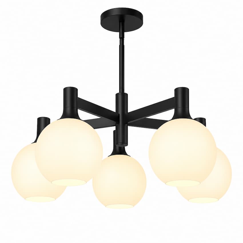 Alora Mood Castilla CH506129MBOP 29-Inch 5-Light Chandelier in Matte Black Finish with Opal Matte Glass Shades