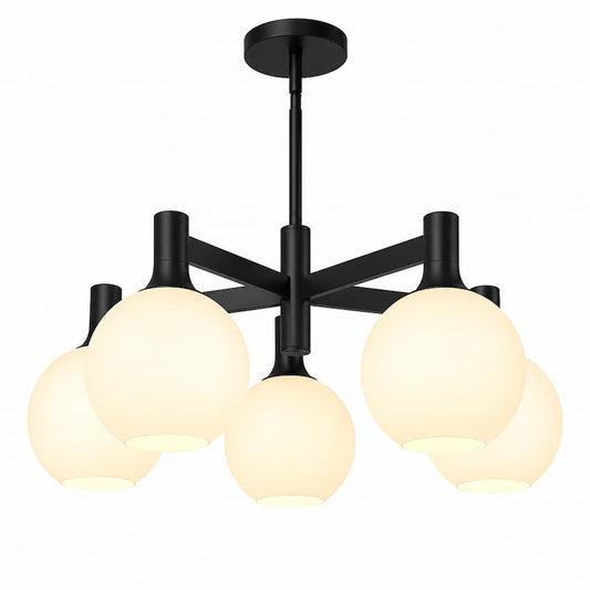 Alora Mood Castilla CH506129MBOP 29-Inch 5-Light Chandelier in Matte Black Finish with Opal Matte Glass Shades