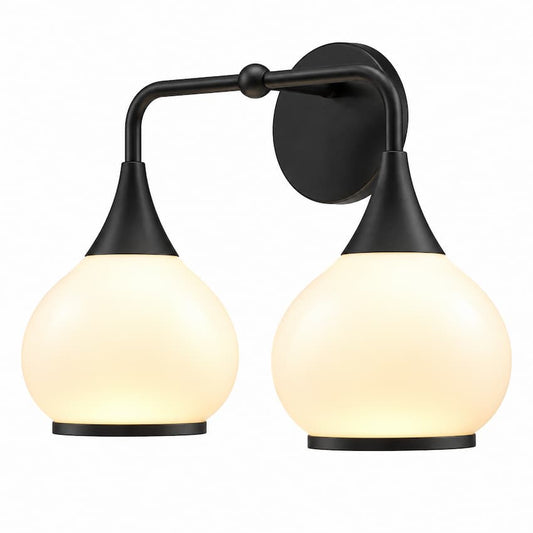 Alora Mood Hazel VL524217MBOP 17-Inch 2-Light Vanity Light in Matte Black with Matte Opal Glass Shades
