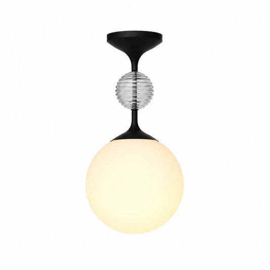 Alora Mood Celia SF415308MBOP 8-Inch Semi-Flush Mount in Matte Black with Matte Opal and Clear Ribbed Glass
