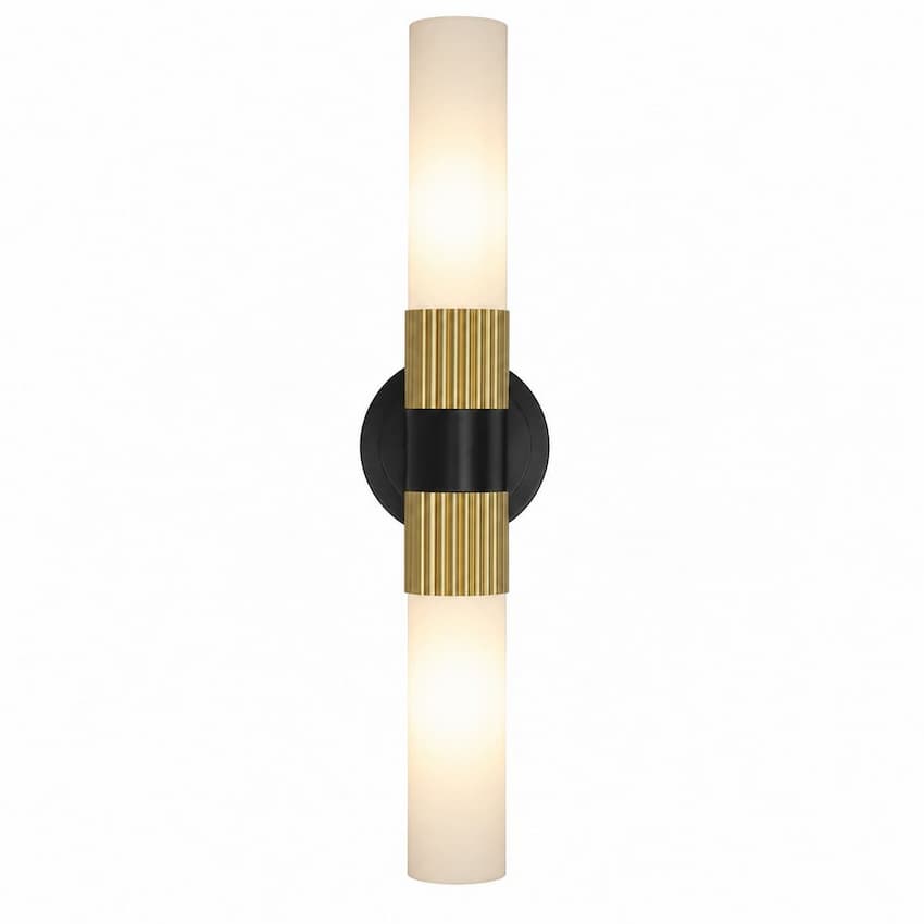 Alora Mood Rue VL416102MBBG 22-Inch 2-Light Vanity Light in Matte Black and Brushed Gold Finish with Glossy Opal Glass Shades