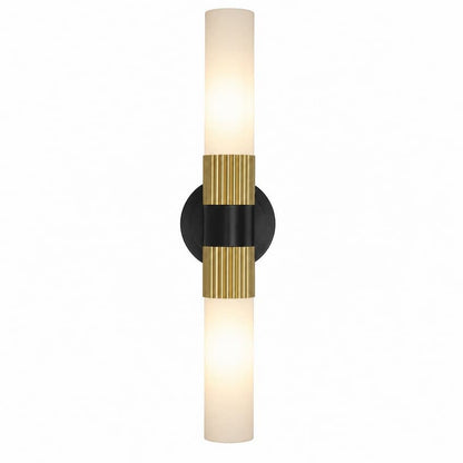 Alora Mood Rue VL416102MBBG 22-Inch 2-Light Vanity Light in Matte Black and Brushed Gold Finish with Glossy Opal Glass Shades