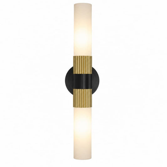 Alora Mood Rue VL416102MBBG 22-Inch 2-Light Vanity Light in Matte Black and Brushed Gold Finish with Glossy Opal Glass Shades