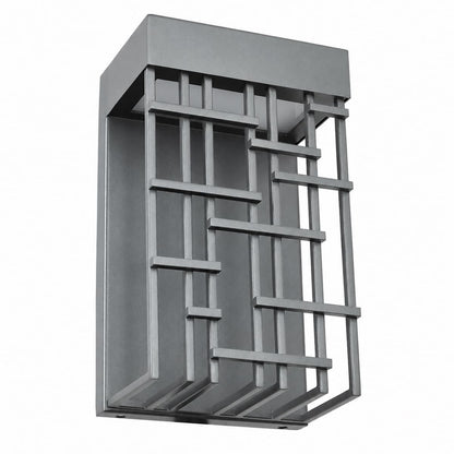 Architectural wet location wall light with integrated LED, perforated steel housing, and frosted glass diffuser