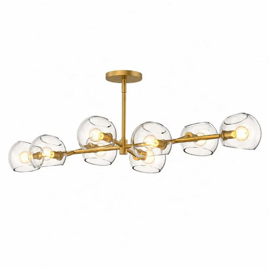 Alora Mood Willow LP548848BGCL 48-Inch 8-Light Linear Pendant in Brushed Gold Finish with Clear Glass Shades, Front View, Unlit
