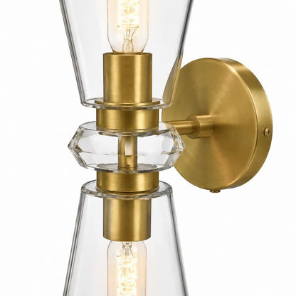 Alora Mood WV570221BGCL Salem Modern Vanity Light in Brushed Gold with Clear Glass Accents, Omnidirectional Illumination and Horizontal or Vertical Wall Mounting