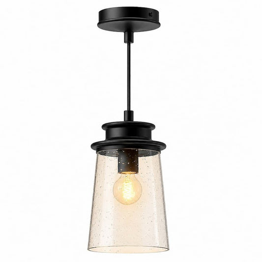 Alora Mood Quincy EP533006BKCB 6-Inch Exterior Pendant in Textured Black Finish with Clear Bubble Glass Shade