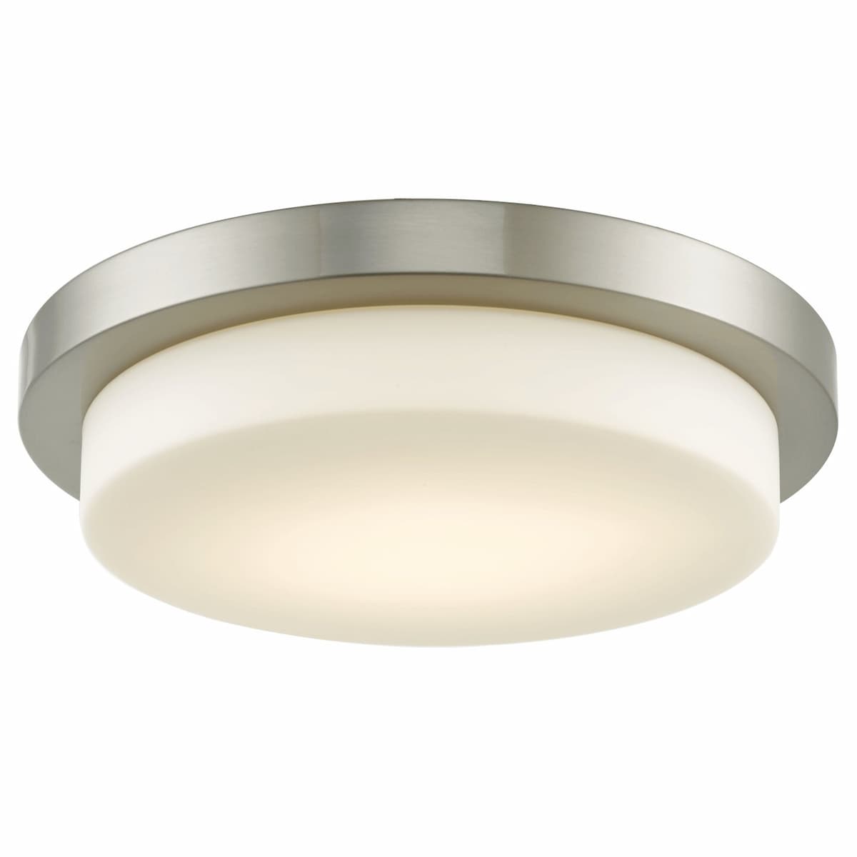 Abra Step 30016FM flush mount ceiling fixture featuring a stepped opal glass diffuser and high-output dimmable LED illumination