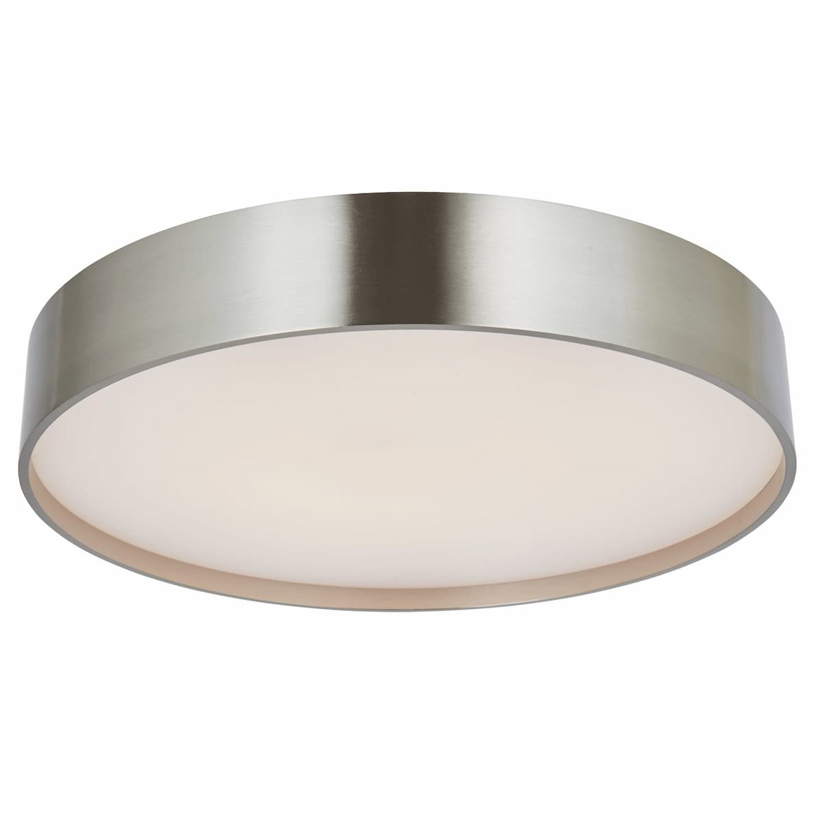 Abra Snare 30027FM flush mount ceiling fixture featuring selectable 3CCT LED lighting, cylindrical metal frame, and frosted glass shade