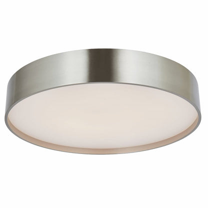 Abra Snare 30027FM flush mount ceiling fixture featuring selectable 3CCT LED lighting, cylindrical metal frame, and frosted glass shade