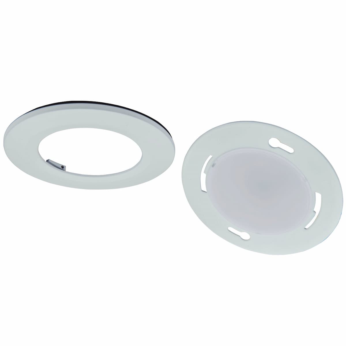 Modern Abra Button wet location flush mount ceiling fixture with integrated dimmable LED for bathrooms, hallways, patios, and utility spaces