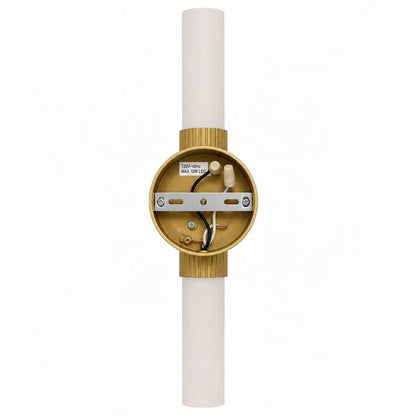 Alora Mood VL416102BG Rue Modern Vanity Light in Brushed Gold with Two Glossy Opal Glass Diffusers and Skyscraper-Inspired Design