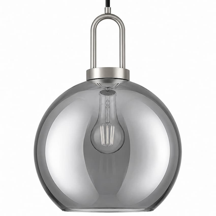 Alora Mood PD601710BNSM Soji Japandi Pendant Ceiling Light with Brushed Nickel Finish, Smoked Solid Glass Globe and Japanese Lantern-Inspired Design
