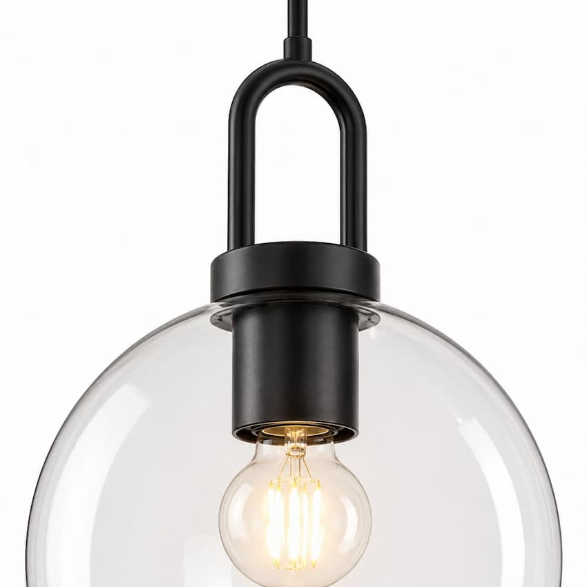 Alora Mood PD601710MBCL Soji Japandi Pendant Ceiling Light with Matte Black Finish, Clear Glass Shade and Japanese Lantern-Inspired Design