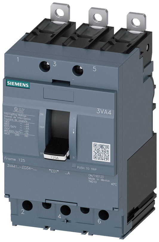 Siemens 25A 3-Pole 480V/600V Molded Case Circuit Breaker, UL Frame 125, 65kA Interrupt, TM210 Trip, Bolt-On, HID/HACR Listed
