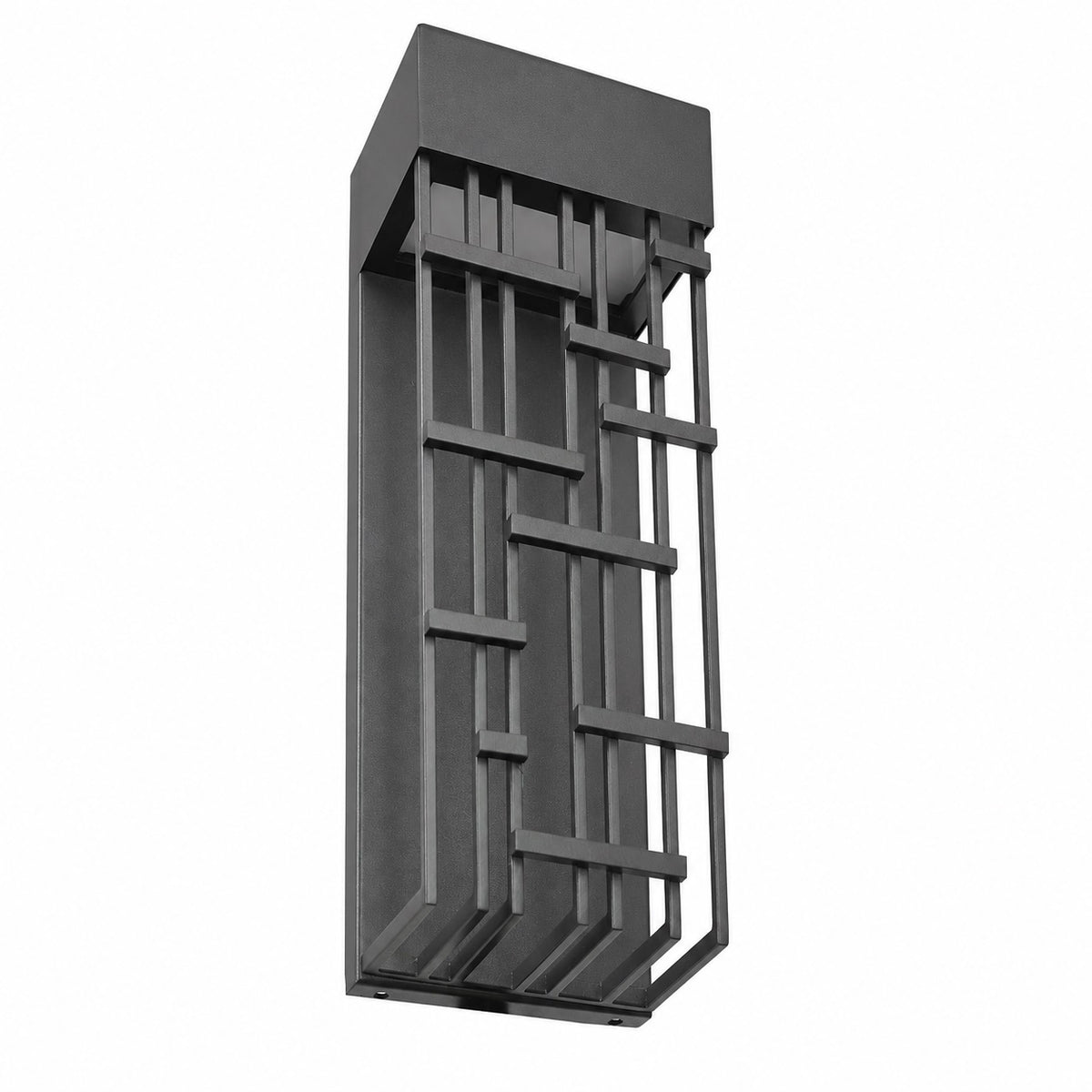 Contemporary outdoor LED wall sconce with lattice design for patios, entryways, garages, and exterior walls