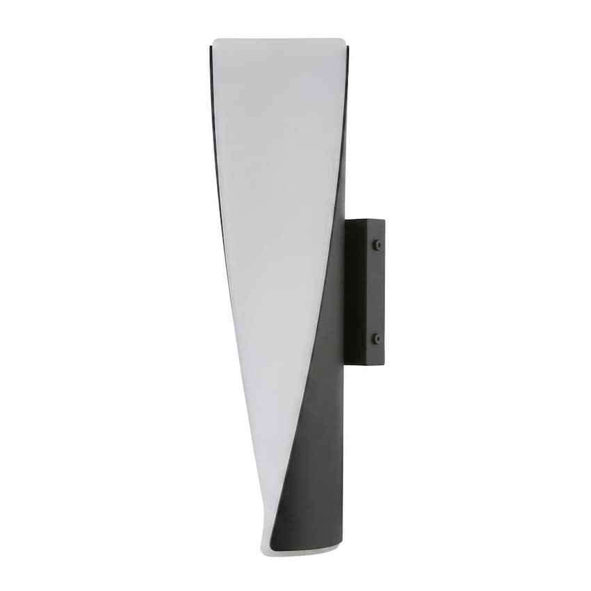 Abra 50116ODW Vortex wet-rated wall fixture with decorative twirled acrylic diffuser and 3CCT lighting for contemporary exteriors