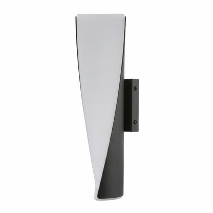 Abra 50116ODW Vortex wet-rated wall fixture with decorative twirled acrylic diffuser and 3CCT lighting for contemporary exteriors