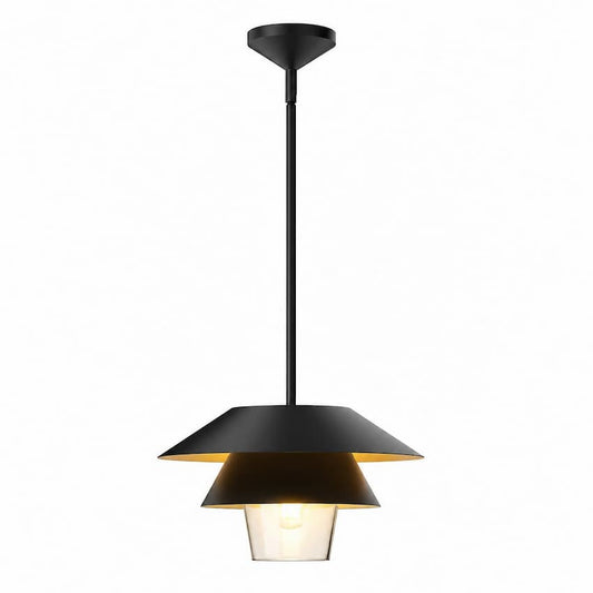 Alora Mood Tetsu PD475113MBCL 13.5-Inch Pendant Light in Matte Black Finish with Clear Glass Diffuser and Layered Steel Shade