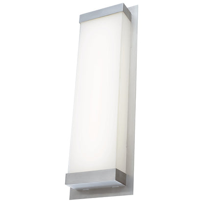 Modern Abra Atom 316 stainless steel wall fixture designed for patios, entryways, facades, and wet location exteriors