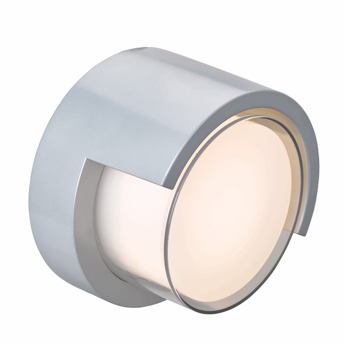 Modern Abra Geo round hooded wall fixture for entryways, patios, facades, and wet location exterior applications