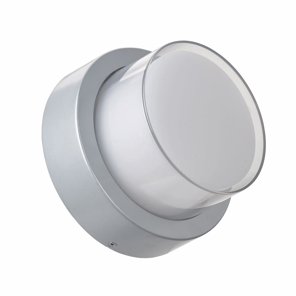 Modern Abra Geo round wall fixture designed for patios, entryways, facades, and wet location exterior applications