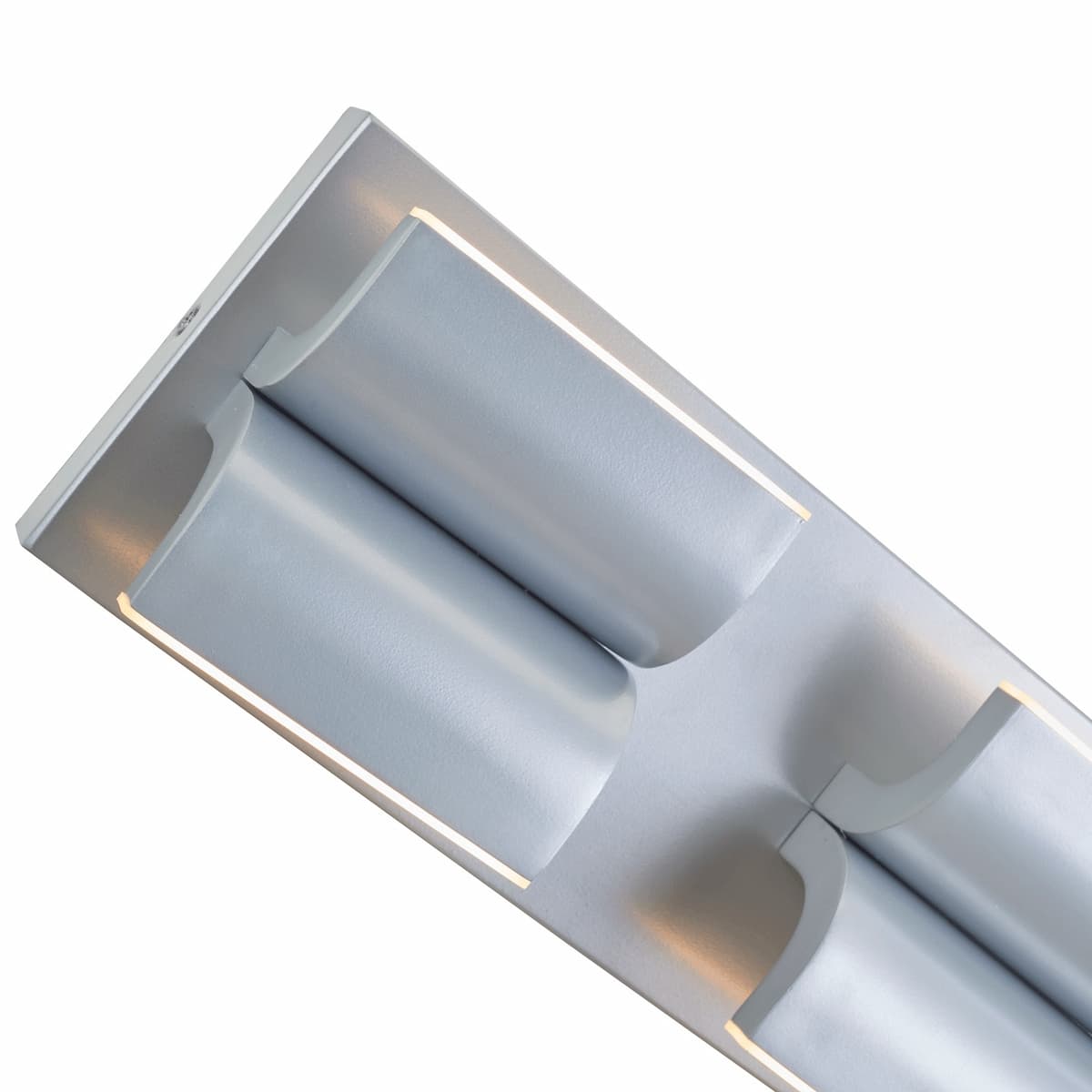Outdoor curved aluminum wall mounted LED light fixture with four integrated lights for patios, entryways, and exterior walls