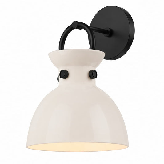 Alora Mood WV411809MBGO Waldo Vanity Light with Matte Black finish, Glossy Opal Glass shade, and modern wall-mounted bathroom lighting design