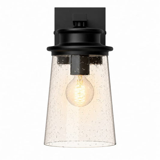 Alora Mood Quincy EW533006BKCB 6-Inch Exterior Wall Sconce in Textured Black Finish with Clear Bubble Glass Shade
