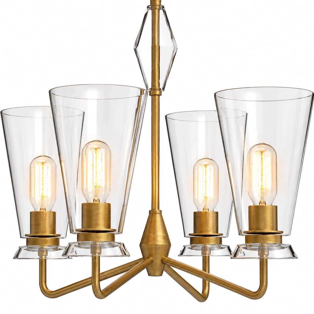 Close-up of Alora Mood Salem CH570423BGCL chandelier with Brushed Gold finish, steel and glass construction, and elegant modern design